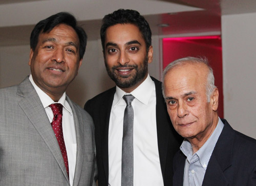November 15, 2012: NRI Indie Film Trailblazer Trilok Malik, actor Manu Narayan, co-host of the First Annual Varli Culinary Awards and Lassi with Lavina’s other half Jacki Melwani, at The Altman Building in New York City. Photo by Lia Chang