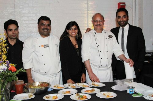 November 15, 2012: Master Chef Hemanth Mathur and his staff pose with actor Manu Narayan, co-host of the First Annual Varli Culinary Awards, at The Altman Building in New York City. Photo by Lia Chang