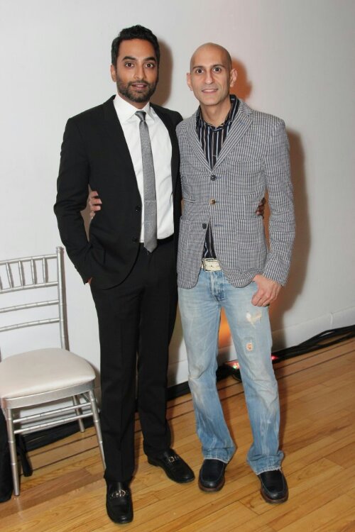 November 15, 2012: Actor Manu Narayan, co-host of the First Annual Varli Culinary Awards with fellow co-host and 2012 Best Dessert and Pastry Chef Award winner Jehangir Mehta, at The Altman Building in New York City. Photo by Lia Chang