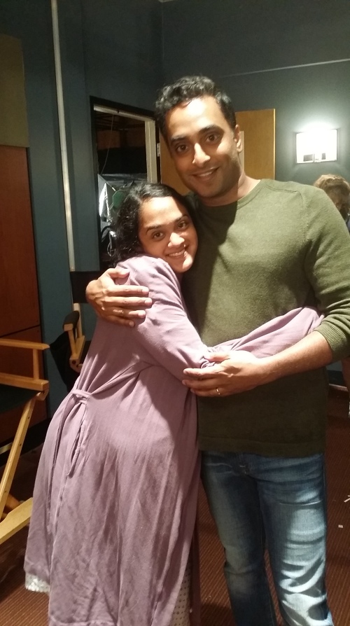 Anisha Nagarajan and Manu Narayan on set at Grey's Anatomy